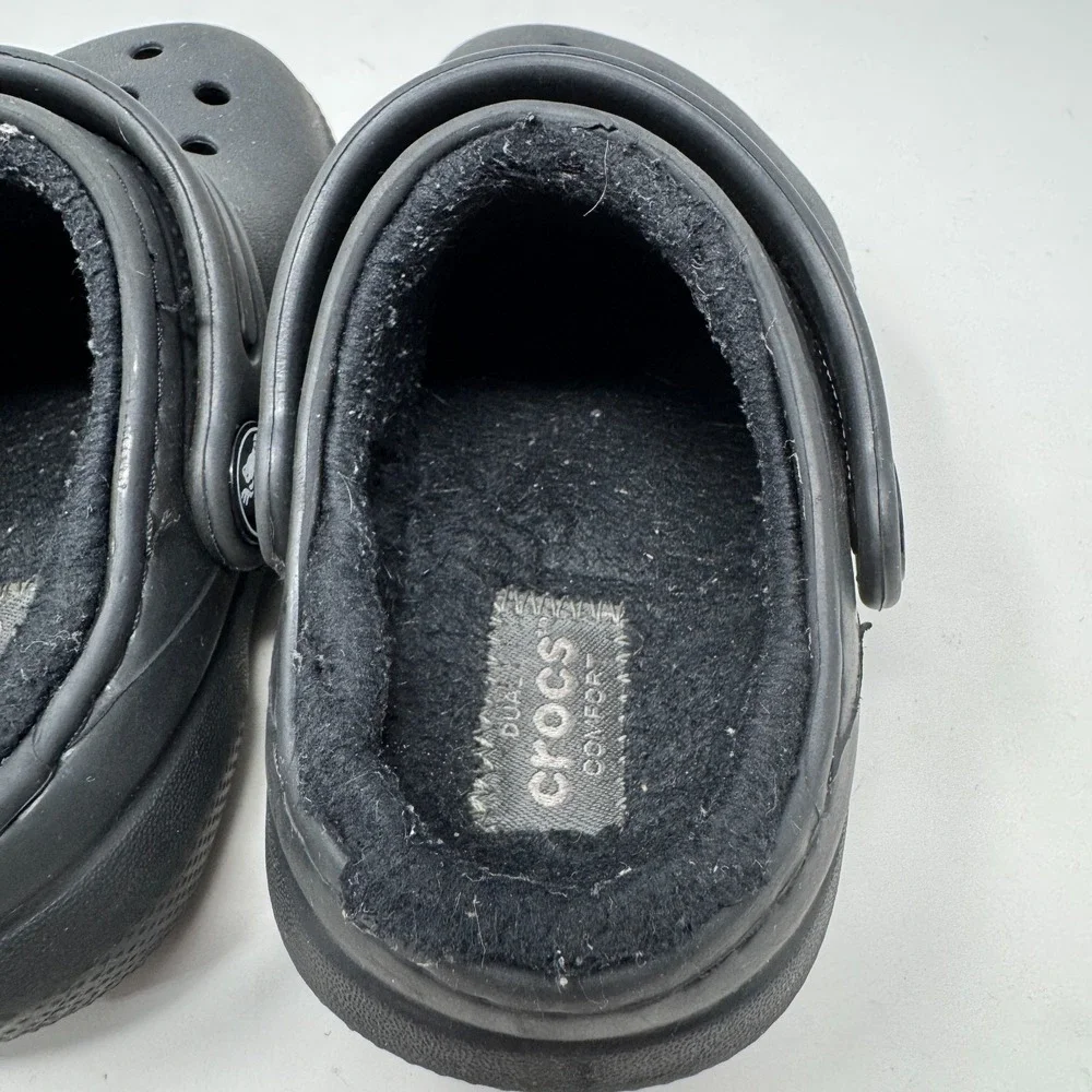 Crocs Shoes Black Fuzzy Lined Classic Clog Slip On Warm Shoes Toddlers Size C6